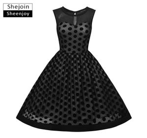 ShejoinSheenjoy Damen-Sommerkleid, ärmellos, Audrey Hepburn, 50er-60er-Jahre-Vintage-Kleid, Polka Dot Mesh-Perspektive, sexy Partykleider, 7253827