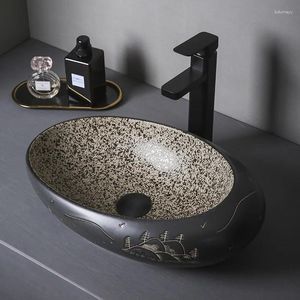 Banyo lavabo muslukları masa havzası tek oval yıkama yaratıcı seramik lavabo havuzu balkon platformlar arası mat