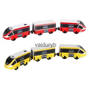 Kits de construção de modelo Trem elétrico de controle remoto 3 seções ligação magnética compatível brinquedo amarelo harmonia trem carro de madeira novo quente salevaiduryb