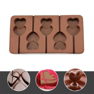 3D Çift Kalp Lolipop Çikolata Silikon Bisküvi Kalıp Tatlı Diy Kek Dekorasyon Aracı Jöle Kalıp Ev Mutfak Pişirme Araçları BJ