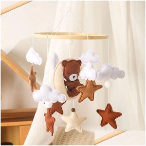 Mobiles Lets Make Wooden Baby Rattles Soft Felt Cartoon Bear Cloudy Star Moon Hanging Bed Bell Mobile Crib Montessori Education Toys D Dhtv2