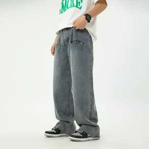 Мужские брюки, стильные джинсовые джинсы с потертым краем на щиколотке, весна/лето 2024, с заклепками, передние карманы, вода