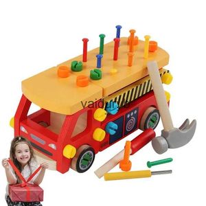Araçlar Atölye Tornavida Araba Oyuncak Toddler Aracı Set Ahşap yürümeye başlayan çocuk itfaiye aracı oyuncakları vidalı sökme ve montaj aletleri Blocksvaiduryb