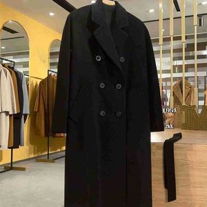 Maxmaras Пальто из кашемира, дизайнерское пальто Manuela, зимнее качество высшего качества 101801, черное, двубортное, из кашемира для мужчин и высокого класса, длинное