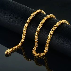 Массивная золотая цепочка, мужское ожерелье с тиснением, 5 мм, винтажная мужская цепочка-шкатулка для вечеринок, ожерелья из желтого золота 14 карат