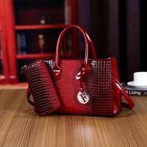 Women shoulder bag 5 colors this year popular solid color patent leather tote bag large capacity three piece fashion handbag daily Joker lizard pattern handbag 5916#