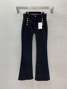 Tasarımcı Jeans 2024 Yeni Bahar Yaz Moda Panelli Flare Pantolon Marka Aynı Stil Pantolon Lüks Kadın Giyim 0119-2
