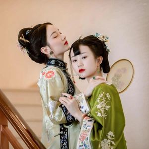 Etnik Giyim 2024 Çin tarzı retro Geliştirilmiş Cheongsam Elbise Kadın Çiçek Baskı Hanfu Lady Elegant Party
