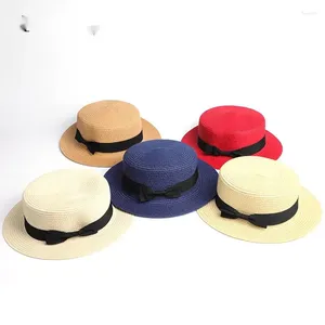 Geniş Memlu Şapkalar 2024 Ebeveyn-Çocuk Toptan Güneş Düz Hip Şapka Boater Girls Bow Yaz Kadınlar İçin Yaz Çocuk ve Plaj Panama