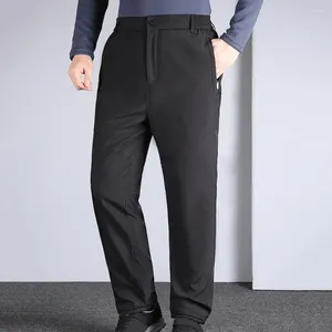 Мужские костюмы, теплые брюки из шерстяной ткани, прямые брюки с плюшевой подкладкой, эластичная резинка на талии, однотонные в деловом стиле для офиса, мужские костюмы