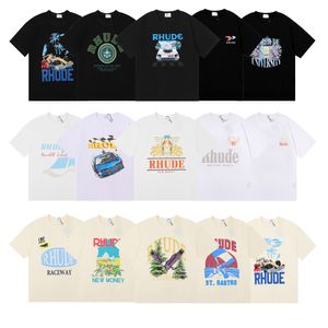 Top Artesanato Rhude Mens Camisetas Verão Moda Designer Camisetas Rua Casual Manga Curta Estilo Praia Tees Camisa de Impressão de Algodão 23SSS A124