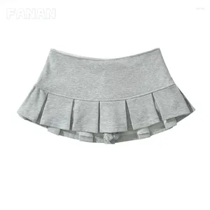 Skirts Fashion Women's Skirt Fabric Low Waist Mini Short Wide Pleat Decoration Light Grey Korean Style Youthful Woman Clothes