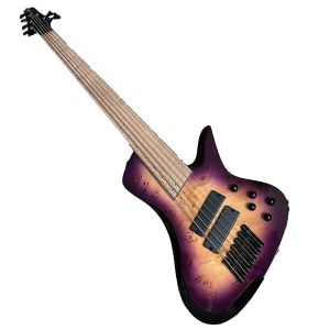 Обновленная 6-струнная электрическая бас-гитара с веерным ладом, фиолетовое одеяло Burl Burst, кленовый топ, лада из нержавеющей стали