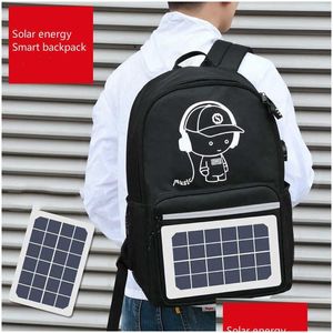 Zaino solare Tessuto Oxford Smart Fashion Striscia riflettente unisex Energia creativa Ricarica Mtifunzionale 0103 Luci di consegna a goccia L Dhqob