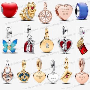 Yeni 925 STERLING Gümüş Takma Kadınlar Moda Şanslı Muska Çifte Dangle Charm Diy Fit Pandoras Bilezik Kolye Çin Yılı