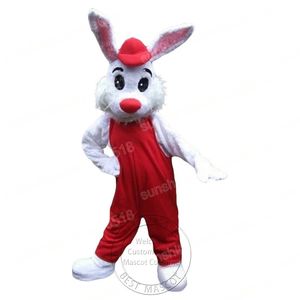 Red Hat Beyaz Tavşan Maskot Kostüm Karikatür Tema Karakter Karnaval Unisex Cadılar Bayram