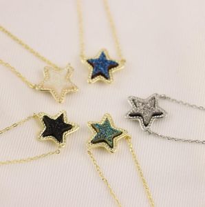 Kolye Kolyeler Kolye 5 Farklı Renkler Yıldızlar Gerçek 18K Altın Kaplama Dangles Glitter Mücevherler Mektup Hediye Ücretsiz Toz Çanta Hediyeleri Moda