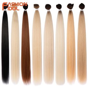 Bone Straight Hair s Ombre Blonde Hair Bundles Super Long Hair Synthetic 24 Inch Straight Hair Full to End FASHION IDOL 240118