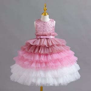 2024 Prenses Çiçek Kız Glitz Balo Gown Kızlar Elbiseler Fuşya Küçük Bebek Tutu Elbise Boncuk Bling Pageant Düğün Gowns 403