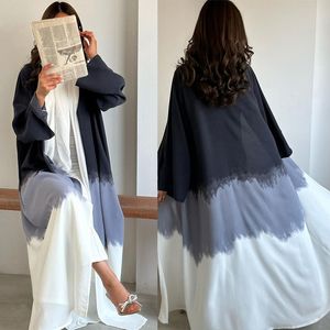 Muslim Clothing Fashion Tie-dye Cloak Cardigan Dreses Abaya 2024 New Arrivals Long Sleeves Modest Dubai Casual Robe with Inner White Dress