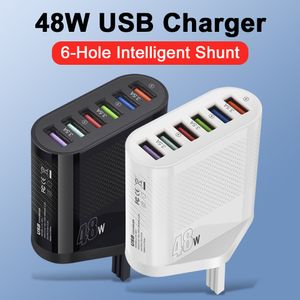 USB Wall Charger 48W 6-Port USB Charger Block Foldable Wall Plug Travel QC3.0 Multiport Charger Adapter for iPhone, iPad, Tablet