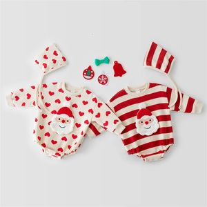 Inverno natal roupas de bebê meninos meninas bodysuit algodão manga longa festival bebê macacão papai noel impressão onesie criança 240119