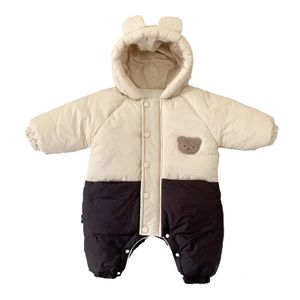 Зимний комбинезон для малышей в Корейском стиле с капюшоном и хлопковой подкладкой в виде медведя, комбинезон для малышей, одежда для девочек и мальчиков, утепленный флисовый комбинезон для младенцев, 240119
