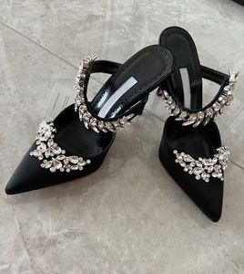 Оптовая продажа, роскошные атласные сандалии Lurum, обувь для женщин, украшенные кристаллами, мюли, вечернее платье, свадебные туфли-лодочки с острым носком, женские туфли-лодочки на шпильке, EU35-42