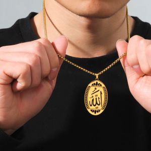 14-каратное желтое золото, подвеска на удачу, арабский Бог Аллах, ожерелье для модных мужчин и женщин, исламский шарм, мусульманское колье, ювелирные изделия, подарки