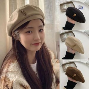 Berets Korean Style Elegant Winter Cute Bear Solid Beret Hat Woolen Painter Caps