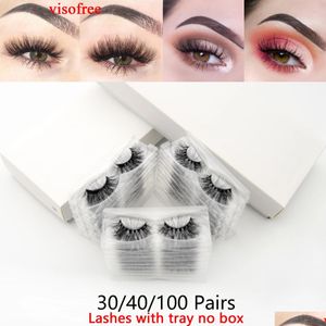 Makyaj Fırçaları Viso 30/40/100 Çift 3D Mink Kirpikleri Tepsiyle Kouz Yok El Yapımı FL Şerit Yanlış Kirpikler Düzenleme Sağlık Güzelliği Dhfq6