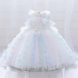 Kız Elbiseler Beyaz Pembe Bebek Yemyeşil Dresstoddler Çiçekler Vaftiz Elbise 1 Yıllık Doğum Günü Partisi Düğün Prenses Çocuk Giysileri