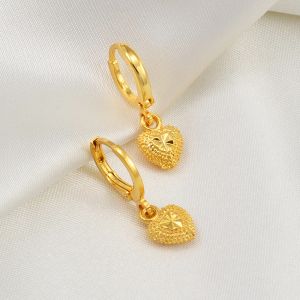 Мини-серьги-гвоздики в форме сердца для женщин и девочек, детские украшения из желтого золота 14 карат, украшения для дня рождения, африканские арабские украшения