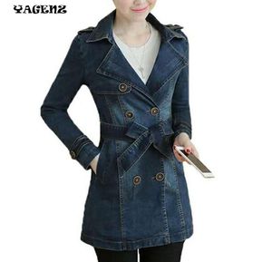 Women039s Trench Coats 2021 Moda Sonbahar Kadın İnce Denim Ceketler Artı Boyut 3xl Uzun Taşım