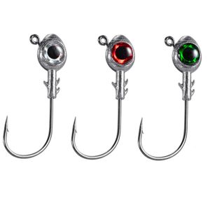 Drfish 10pcs balık avlama büyük gözler jig kafa kancası Yumuşak canlı yem için cazibesi 3D alabalık bas tuzlu su tatlı su 10g 14G 240119