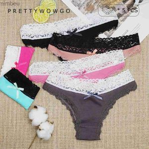 Sexy Set Sexy Set 5 PCs Hot Sale Brazilian Höschen Baumwolle sexy Spitze Dessous Low Rise Women Bikini Thong C240410