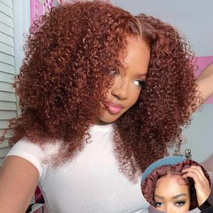 Reddish Brown Jerry Curly 13x6 Lace Front Wig 100% Virgin Human Hair Wigs Pre Plucked Hairline 13X4 Transparent Lace Frontal Wig