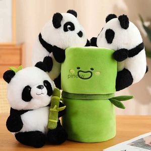 Plüschpuppen 2 in 1 Kreative lustige Puppe Bambusrohr Panda Plüschtier Gefüllter weicher tränenreicher Panda versteckt sich in Bambustasche Spielzeug für Kinder Mädchen Geschenk