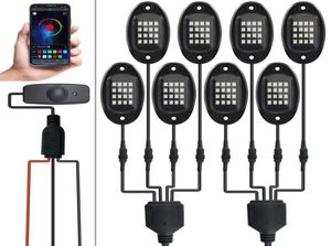 RGB LED Rock Lights BluetoothCompatable Uygulama Kontrolü Müzik Senkronize Araba Şasi Işık Undergolw Su Geçirmez Neon Işık Car2435175