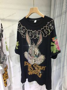 Женская футболка XL-4XL Женская одежда больших размеров Rhinestone Rabbit Cool женская футболка большого размера Готическая туника большого размера с короткими рукавами Топы 150 кг T240122