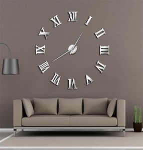 Moderno diy grande relógio de parede 3d espelho superfície adesivo decoração casa arte gigante relógio de parede com algarismos romanos grande relógio y2001101814633