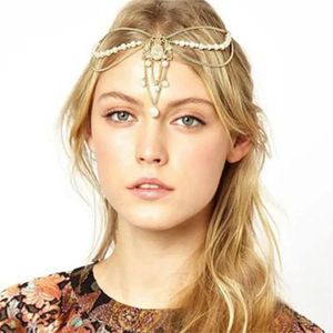 Damen Retro Fringe Pearl Chain Stirnband Mode Braut Kopfbedecke böhmische ethnische Haarzubehör