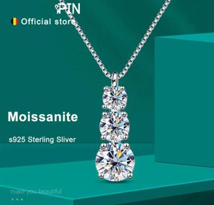 1.8CT Choucong Marka Moissanite Elmas Kolye Kadın Düğün Yahudi Gerçek 100% 925 Sterling Sliver 18K Beyaz Altın Üç Taş Kolye Hediyesi