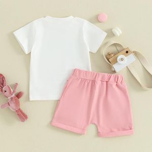 Giyim Setleri Toddler Bebek Kız Boy Giyim Paskalya Kısa Kollu Tişört Üst Şüpheler Cep Sevimli Yaz Kıyafeti 2 PCS Set