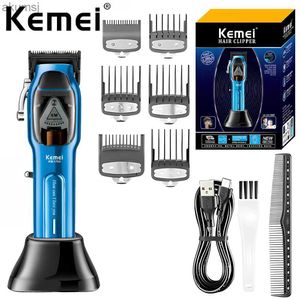 Hair Clippers 9000RPM Kemei KM-1763 Professional Hair Cutting Machine with Charging Base Hair Machine Transparent Hair Clipper for Men YQ240122