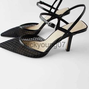 Sandals 2021 black high heels pointed toe stiletto women's high heels elegant slingback spring and summer women's shoes stiletto sandalsJ240122