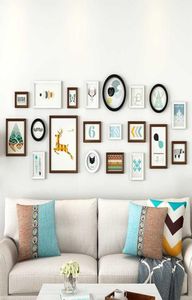 20 peças redondas moldura de foto para sala de estar, moldura de madeira para fotos, conjunto de molduras de parede, arte moderna, decoração de casa3096078