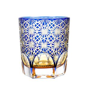 Хрустальное стекло ручной работы для виски, японское стекло Эдо Кирико, бокал для вина, синий и янтарь, цветы, узор, бесплатная доставка