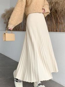 Skirts Long Knitted Skirt Women Autumn Winter Warm Female Korean Fashion Pleated Ladies Elegant Chic High Waist Maxi