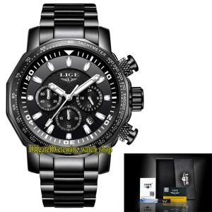 Lige Eternity LG9871 Sport Philip Stein Tarih Kadranlı Dial, Silyer Pointer, Japonya VK Kuvars Kronograf Hareketi, Siyah Çelik Kılıf,